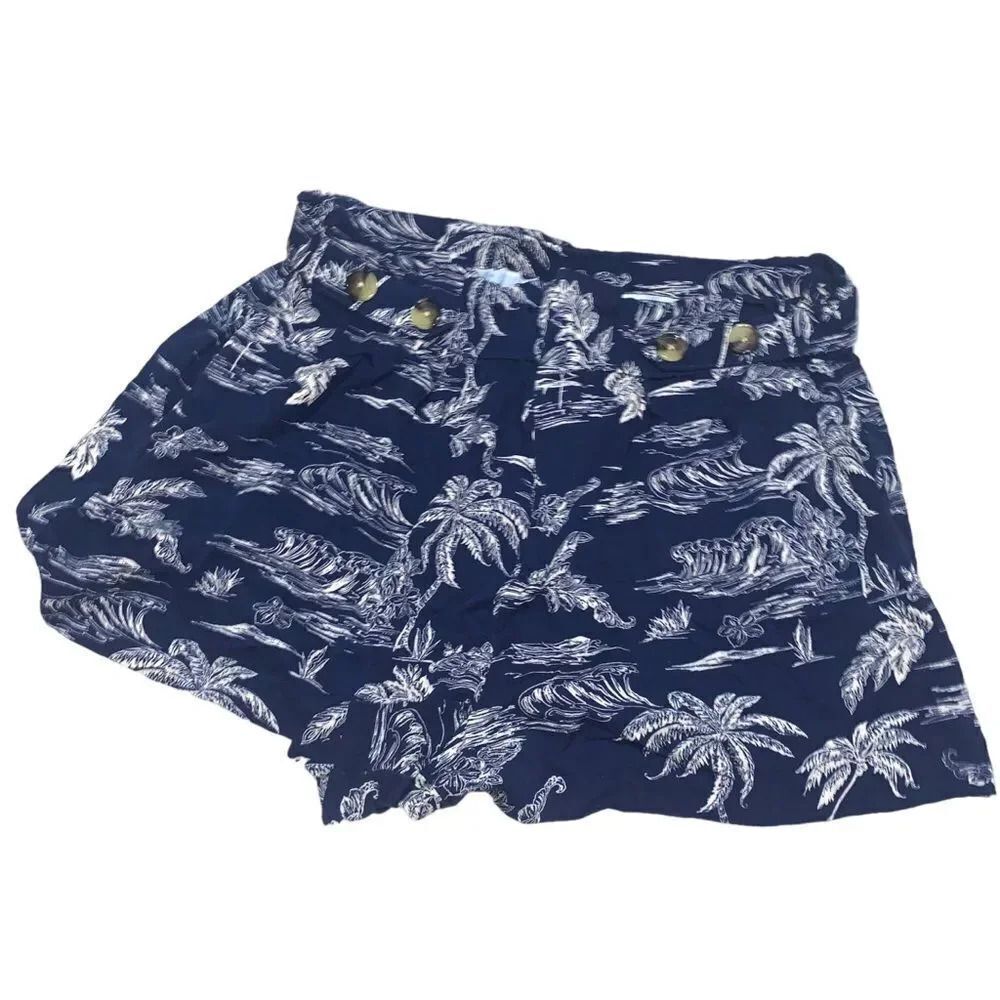 A.n.a Shorts knit Paperbag Blue Beach Tropical Palm Tree Lightweight Hawaii
